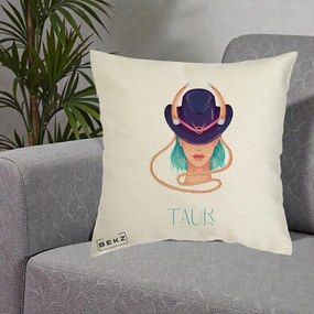 Perna Personalizata Zodie Taur, 40x40 cm, Ecru, Husa Detasabila, Perna Inclusa, BEKZ®