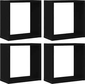 vidaXL Rafturi de perete cub 4 buc. stejar negru, 30x15x30 cm lemn