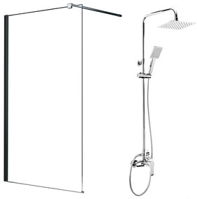 Pachet paravan dus Walk-In Fluminia Black crom 100x200 cm si coloana de dus Deante Corio crom