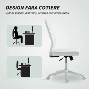 HOMCOM Scaun de Birou Ergonomic și Reglabil cu Spătar Curbat, din Piele PU și Oțel, 58x53x97-107 cm, Alb | Aosom Romania
