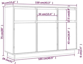 Servanta, alb, 110x34x75 cm, lemn masiv de pin 1, Alb