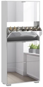 HOMCOM Dulap pentru Depozitarea Încălțămintei cu Uși, Oglindă și 3 Sertare Rabatabile, 76x26x168 cm, Alb | Aosom Romania