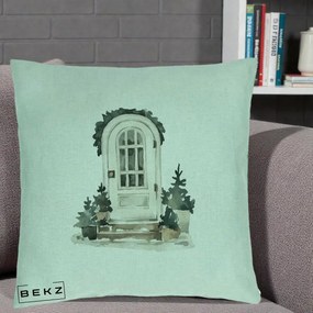 Perna Decorativa Usa de Iarna Watercolor, 40x40 cm, Verde Menta, Husa Detasabila, Perna Inclusa, BEKZ®