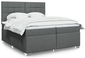 vidaXL Pat box spring cu saltea, gri închis, 200x200 cm, textil