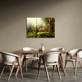Tablou pe sticlă cu cerbul în pădure (70x50 cm)