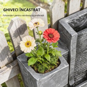 Outsunny Fântână 3 trepte pentru grădină cu iluminare LED, ghiveci, pompă, aspect piatră, reglabil 38 x 19 x 101 cm | Aosom Romania