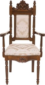 Scaun lemn masiv clasic Noble cu Spătar Tapițat și Brațe, 59 × 50 × 115,5 cm - Nuc