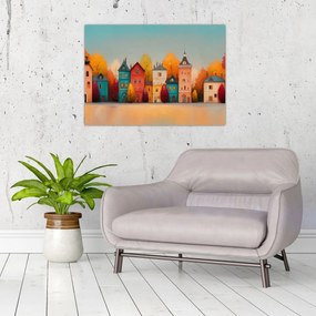 Tablou pe sticlă - Sat de toamnă (70x50 cm)