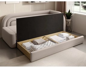 Canapea bej extensibilă/cu spațiu de depozitare cu tapițerie din catifea cu colț pe partea dreaptă 223 cm Fabillo – ELTAP