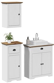 vidaXL Set de mobilier de baie 3 piese lemn masiv de pin alb și maro