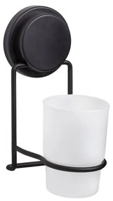 Suport pentru periuta de dinti cu pahar Metalife MGS-711, 7х12х17.5 cm, Negru