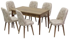 Set masa extensibila 80 x 130/170 cm cu 6 scaune, culoare crem