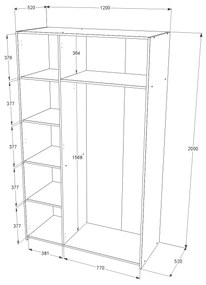 Dulap Malmo, 3 Usi, Stejar Alb/Antracit, 120 x 52 x 200 cm