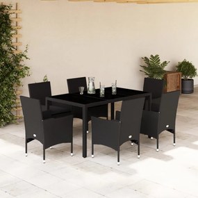 3278546 vidaXL Set mobilier de grădină cu perne 7 piese negru poliratan&sticlă