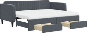 vidaXL Pat de zi cu extensie și sertare gri închis 90x200 cm catifea