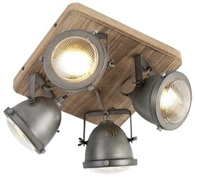 Spotlight industrial din oțel cu lemn inclinabil cu 4 lumini - Emado