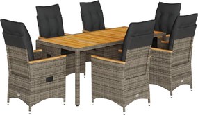 vidaXL Set mobilier de grădină cu perne, 7 piese, gri, poliratan