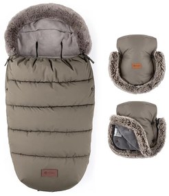 PETITE&MARS - Set sac de iarnă pentru copii 4 în 1 COMFY + mănuși pentru cărucior FURRY Mocha