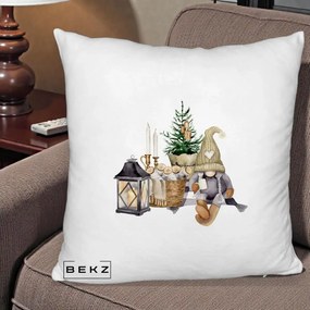 Perna Decorativa Gnom Scandinav cu Felinar, 40x40 cm, Alb Pufos, Husa Detasabila, Perna Inclusa, BEKZ®