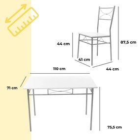 Jurhan Set de mese de dining PAUL, 5 bucăți, catifea albă