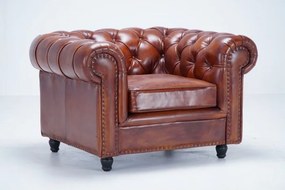 Fotoliu Chesterfield din piele naturala maro, "Classic Chic"