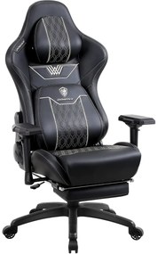 DOWINX Scaun gaming, ergonomic, spătar înalt, tetiera confortabilă, suport lombar, cotiere 4D, suport picioare, rezistent 150 kg, piele PU, Negru