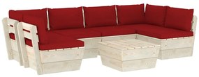 Set mobilier gradina din paleti, 7 piese, cu perne, lemn molid Bordo, 2x colt + 4x mijloc + masa, 1