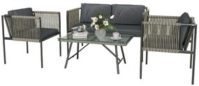 Outsunny Set de Exterior din Rattan 2 Fotolii, Canapea și Măsuță Gri | Aosom Romania