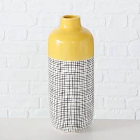 Vaza decorativa 12x31 cm, ceramica, galben/negru/alb, model 1