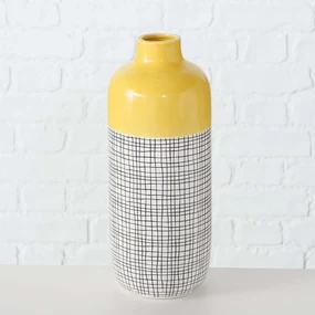 Vaza decorativa 12x31 cm, ceramica, galben/negru/alb, model 1
