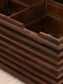 Banchetă din piele naturală cu structură și spațiu de depozitare din lemn de acacia, maro antichizat, finisaj lucios, 110×40,5×36 cm, „Leya"