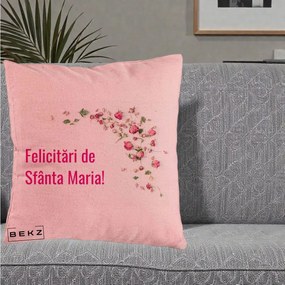 Cadou de Onomastica - Perna Personalizata Felicitari de Sfanta Maria, 40x40 cm, Roz, Husa Detasabila, Perna Inclusa, BEKZ®