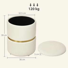 HOMCOM Pouf taburet suport pentru picioare cutie de depozitare din catifea canaletată 36 x 36 x 44 cm pentru living dormitor bej | Aosom Romania