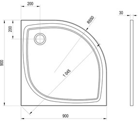 Ravak XA237711010B - Cădiță de duș în formă de sfert de cerc ELIPSO 90x90 cm, albă
