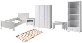 Set Mobilier Cameră Copii ERIK, pat 90x200 cm, dulap cu 3 uși, birou și noptieră, alb – Vipack