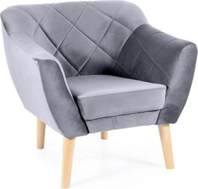 Fotoliu KARO, stofa catifelata gri deschis - Bluvel 14/fag, 78x75x76 c