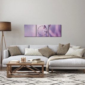Tablou - Fluturi mov (cu ceas) (90x30 cm)