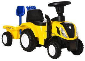 HOMCOM Tractor pentru Copii Prevazut cu Loc cu Remorca, Grebla si Lopata, Joc Educativ pentru Copii 12-36 Luni, 91x29x44cm, Galben