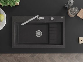 Mexen Omar chiuvetă de granit cu 1 compartiment 800 x 480 mm, neagră cu pete, sifon cromat - 6520801005-76