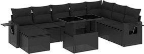 vidaXL Set mobilier de grădină cu perne, 8 piese, negru, poliratan