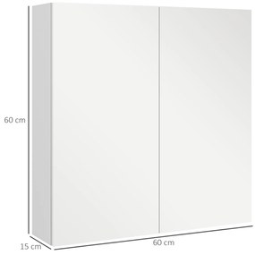 kleankin Dulap de baie cu oglindă, dulap de depozitare 2 uși 3 nivele raft reglabil 60 x 15 x 60 cm alb | Aosom Romania