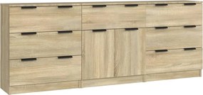 vidaXL Servante, 3 piese, stejar sonoma, lemn prelucrat