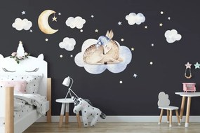 Autocolant de perete pentru copii cu motivul unui cerb adormit pe un nor
