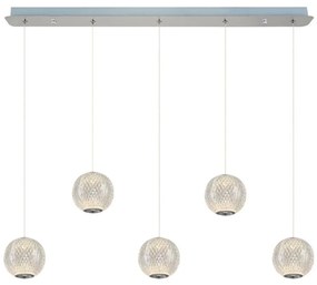 Lustră LED suspendată pe cablu CREMONA, 5 x 5 W, 230 V, 3000 K, crom mat