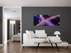 Tablou cu o interesecție mare noapte (120x50 cm)