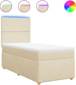 vidaXL Pat box spring cu saltea, crem, 80x200 cm, textil