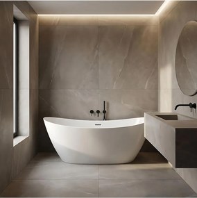 Cada freestanding cu ventil negru Rea Ferrano Slim 160 cm alb