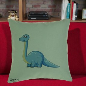Perna Personalizata Brontosaur Albastru, 40x40 cm, Verde, Husa Detasabila, Perna Inclusa, BEKZ®