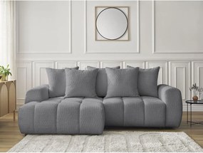 Colțar gri extensibil/cu spațiu de depozitare cu tapițerie din țesătură bouclé (cu colț pe partea stângă/cu șezlong) Roxelane – Bobochic Paris