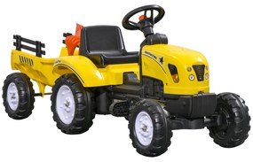 HOMCOM Tractor de Pedalat pentru Copii de 3+ Ani cu Remorcă, Greblă, Lopată și Claxon, 133x42x51 cm, Galben | Aosom Romania